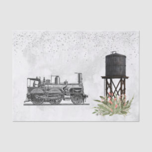 Papier Mousseline Découpage Floral de la tour d'eau du train vintage