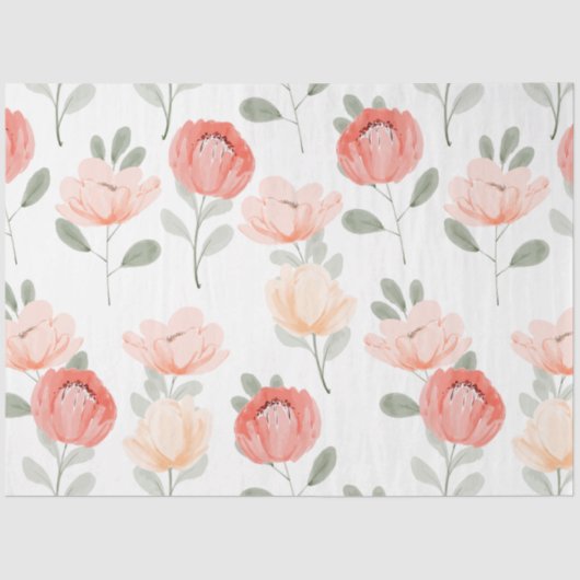 Papier Mousseline Découpage floral rose Aquarelle pivoine (Recto)