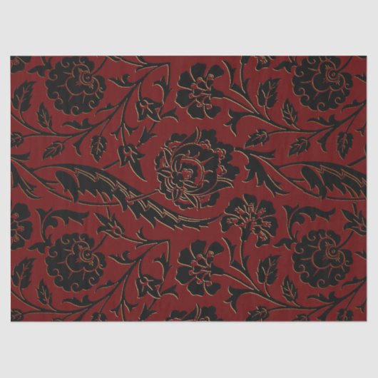 Papier Mousseline Decoupage floral rouge-foncé et noir (Recto)
