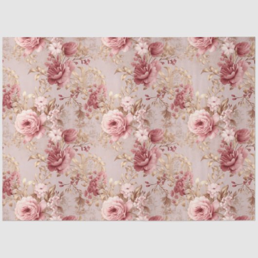 Papier Mousseline Découpage floral vintage Blush (Recto)