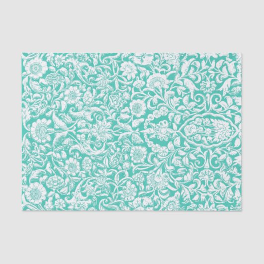 Papier Mousseline Découpage florale antique blanc Turquoise (Recto)