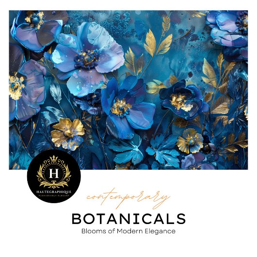 Papier Mousseline Découpage florale bleu profond et or