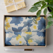 Papier Mousseline Découpage florale bleue, jaune et blanche (Cadeau)