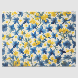 Papier Mousseline Découpage florale bleue, jaune et blanche