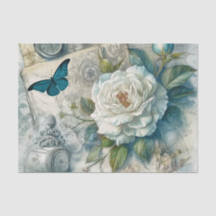 Papier Mousseline Découpage florale d'inspiration Vintage Bleue