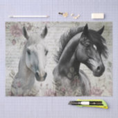Papier Mousseline Découpage florale du Cheval Blanc Noir (Artisanat)