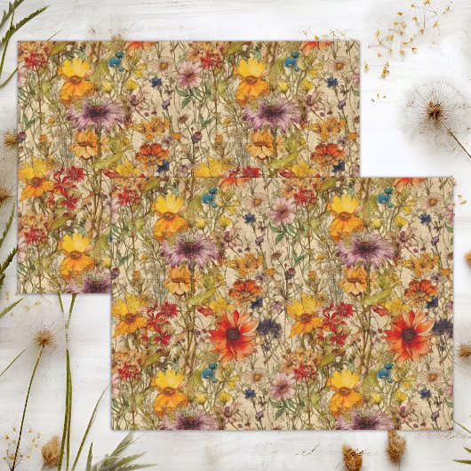 PAPIER MOUSSELINE DÉCOUPAGE FLORALE FLEUR SAUVAGE BOHO