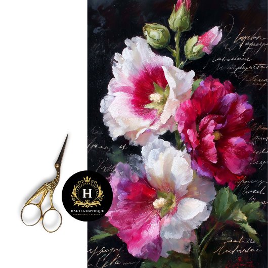 Papier Mousseline Découpage florale Hollyhock rouge et blanc