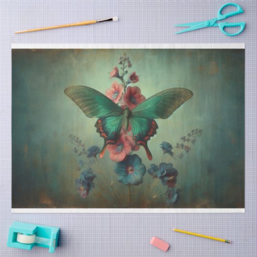 Papier Mousseline Découpage florale papillon (Artisanat)