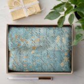 Papier Mousseline Découpage Fond Faux Texturé Sarcelle Or (Cadeau)