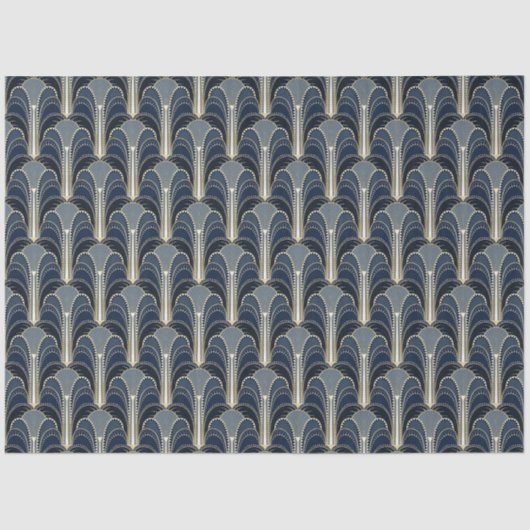 Papier Mousseline Découpage Fontaine Art Déco Bleu et Or (Recto)