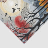 Papier Mousseline Découpage - Forêt d'automne, rivière et lune - (Détail)