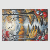 Papier Mousseline Découpage - Forêt d'automne, rivière et lune - (Recto)