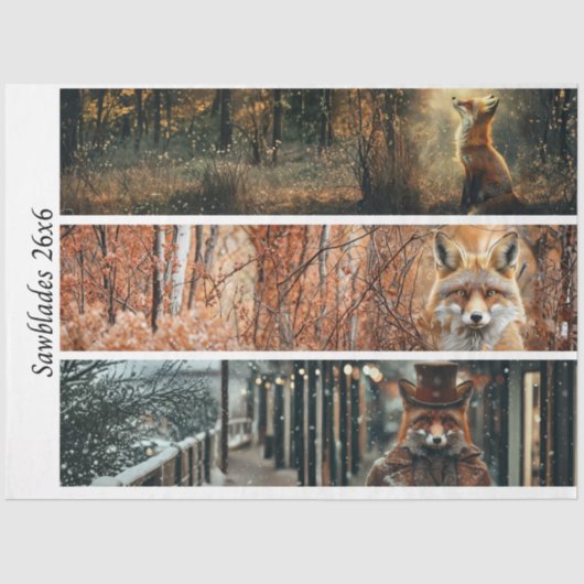 Papier Mousseline Decoupage Fox Forest Scenes Handsaw Panels (Recto)