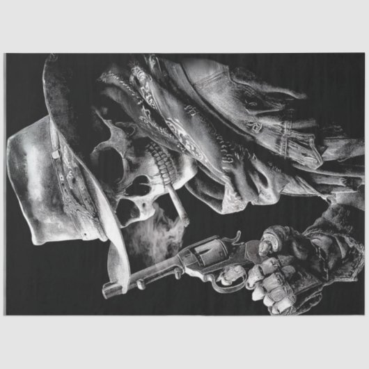 Papier Mousseline Découpage Fumer Squelette gothique Cowboy Gunsling (Recto)