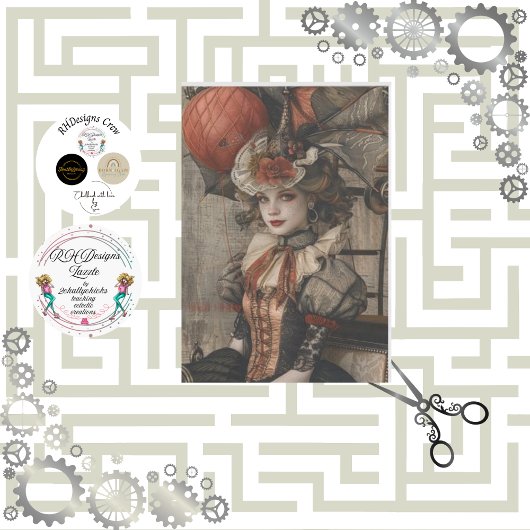 Papier Mousseline Découpage Gadget Whimsical Galore Steampunk Girl