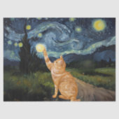 Papier Mousseline Découpage Gogh Kitty Starry Night Chat (Recto)