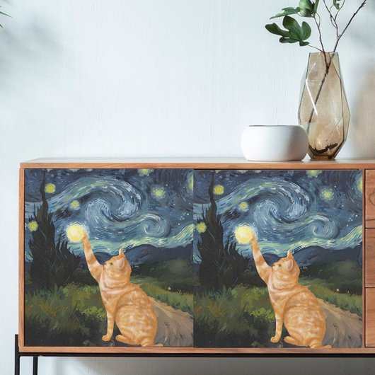 Papier Mousseline Découpage Gogh Kitty Starry Night Chat