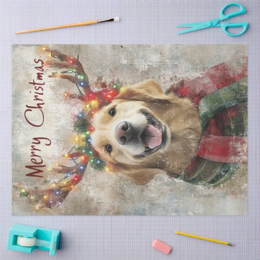 Papier Mousseline Découpage Golden Retriever Antlers & Christmas (Artisanat)