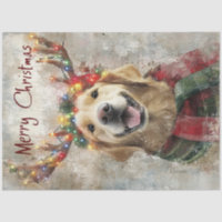 Découpage Golden Retriever Antlers & Christmas