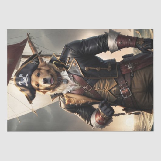 Papier Mousseline Découpage - Golden Retriever Pirate Dog - (Recto)