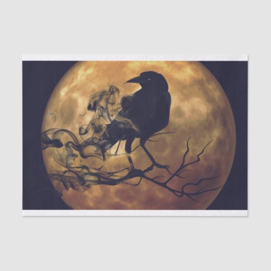 Papier Mousseline Découpage Goth Crow Orange Moon (Recto)