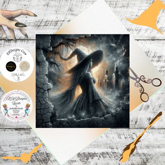 Papier Mousseline Decoupage Gothic Witch Moonlight Forest Scene