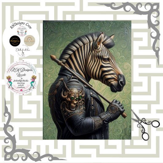 Papier Mousseline Decoupage Gothic Zebra Warrior 