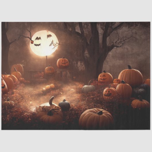 Papier Mousseline Découpage gothique Citrouille noir orange (Recto)