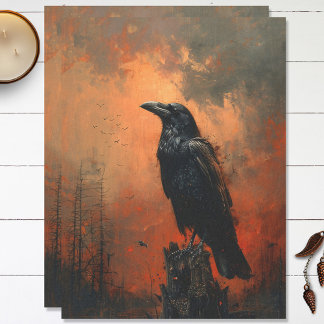 Papier Mousseline Decoupage gothique corbeau lunatique