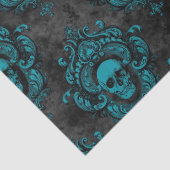 Papier Mousseline Découpage gothique gris foncé et crâne Turquoise (Détail)