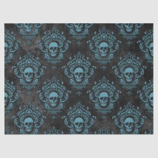 Papier Mousseline Découpage gothique gris foncé et crâne Turquoise (Recto)