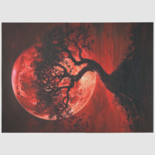 Papier Mousseline Découpage Gothique Lune Rouge Noir Arbre Couleurs