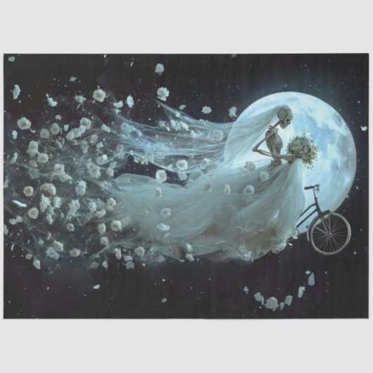 Papier Mousseline Découpage Gothique Squelette Mariée Vélo Blanc Voi (Recto)