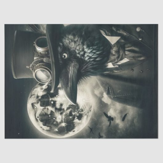 Papier Mousseline Découpage Gothique Steampunk Corbeau Mystical Moon (Recto)