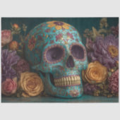 Papier Mousseline Découpage Gothique Vibrant Crâne et fleurs colorée (Recto)