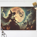 Papier Mousseline Découpage Halloween sorcière vintage et lune<br><div class="desc">Célébrez la saison éffrayante avec notre papier Tissu de découpage Halloween sorcière et lune Vintage. Ce design classique présente une mystérieuse sorcière volant à travers une lune brillante, capturant l'essence du charme vintage d'Halloween. Parfait pour ajouter une ambiance nostalgique et sinistre à vos projets et artisanats sur le thème de...</div>