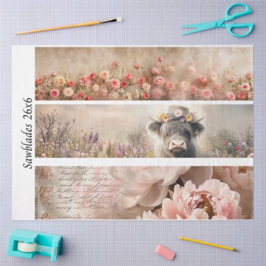 Papier Mousseline Decoupage Handsaw Design Rose, Peony, Cow (Artisanat)