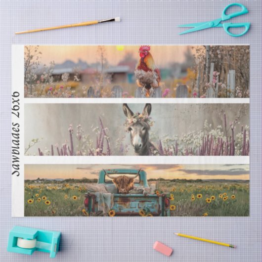 Papier Mousseline Decoupage Handsaw Designs Rooster Donkey Truck (Artisanat)