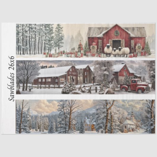 Papier Mousseline Decoupage Handsaw Papers Red Barn, Church, Truck (Recto)