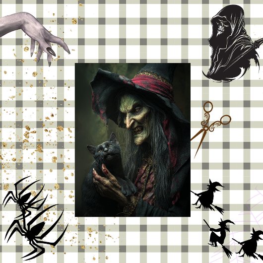 Papier Mousseline Découpage Haunch sorcière et son chat brassage