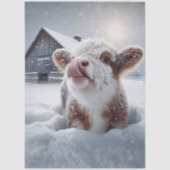 Papier Mousseline Decoupage Highland Calf Rustic Barn Snow Scene (Recto)
