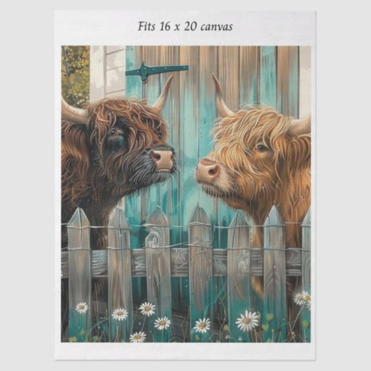 Papier Mousseline Decoupage Highland Calves Rustic Barn 16x20 Canvas (Recto)