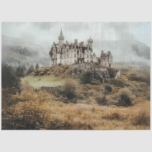 Papier Mousseline Découpage Highland Castle Irlande Misty Paysage (Recto)