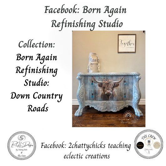 Papier Mousseline Decoupage Highland Cow Blue Distressed Background 