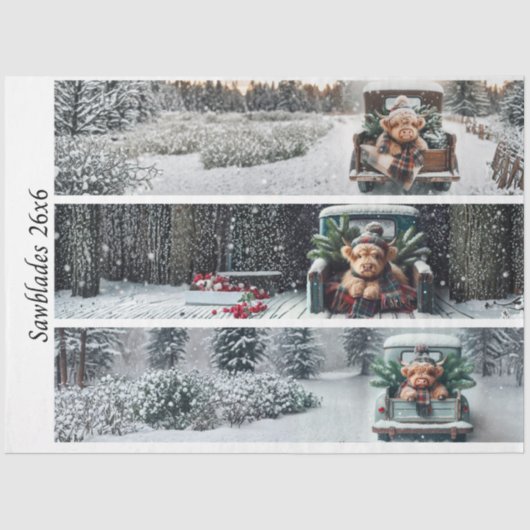 Papier Mousseline Decoupage Highland Winter Calves Truck Handsaws (Recto)