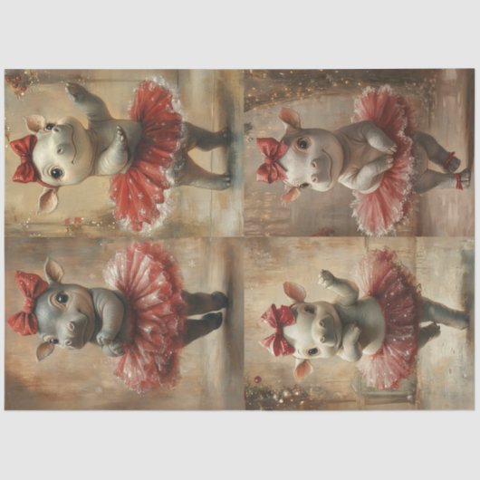 Papier Mousseline Découpage Hippopotames géants habillés dans Tutu (Recto)
