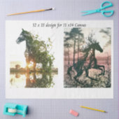 Papier Mousseline Decoupage Horses Double Exposure 11x14 Canvas (Artisanat)