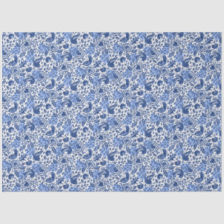 Papier Mousseline Découpage illustrée d'oiseaux et de coeurs bleus