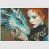 Papier Mousseline Découpage Imaginaire Dragon Bleu & Or (Recto)